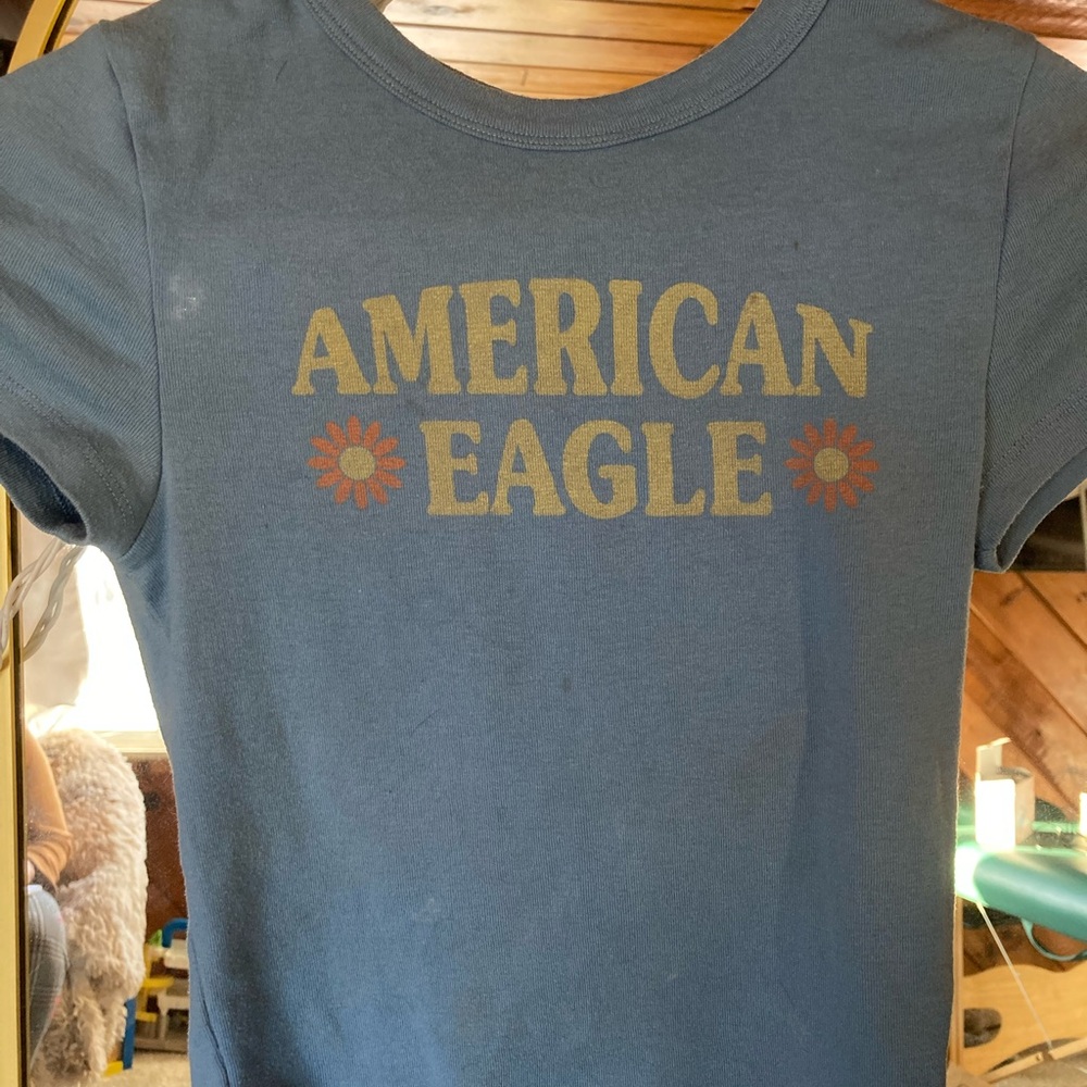 American Eagle Outfitters Blue Short Sleeve Tee with Graphic Design
